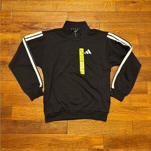 Adidas Black 1/4 Zip-Up Sweater with White Stripes Size Small NWT